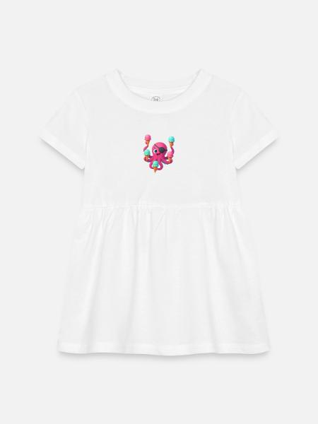 An octopus with ice cream - Infant Baby Rib Dress - white - Front
