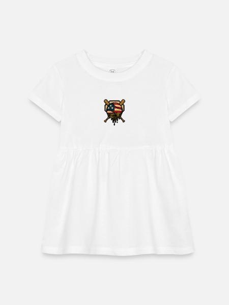 Patriotic Baseball Dripping Hunter Camo - Infant Baby Rib Dress - white - Front
