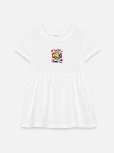 Detroit Style Deep Dish Crisp Autumn Evenings - Infant Baby Rib Dress - white - Front