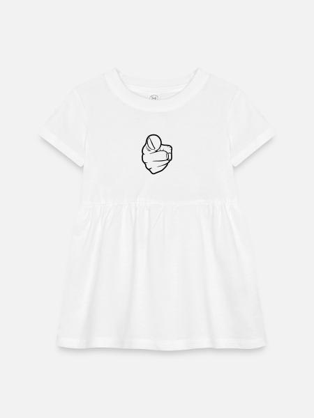 Index Finger, pointing - Infant Baby Rib Dress - white - Front