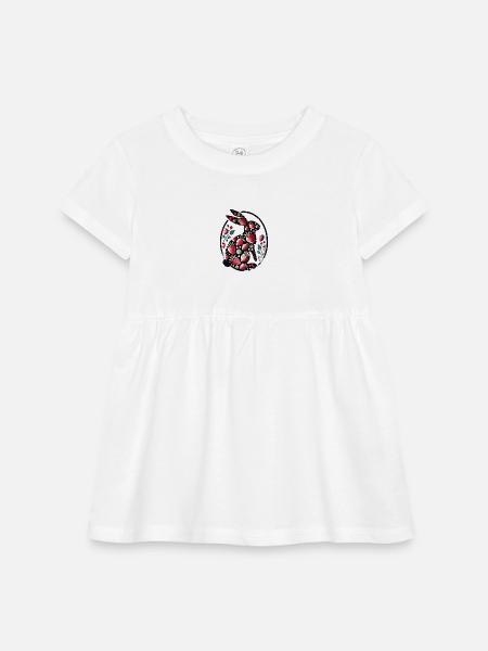 Strawberry Bloom Rabbit Silhouette - Infant Baby Rib Dress - white - Front