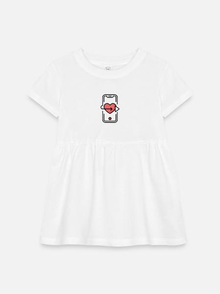 Heart Share on Phone - Infant Baby Rib Dress - white - Front