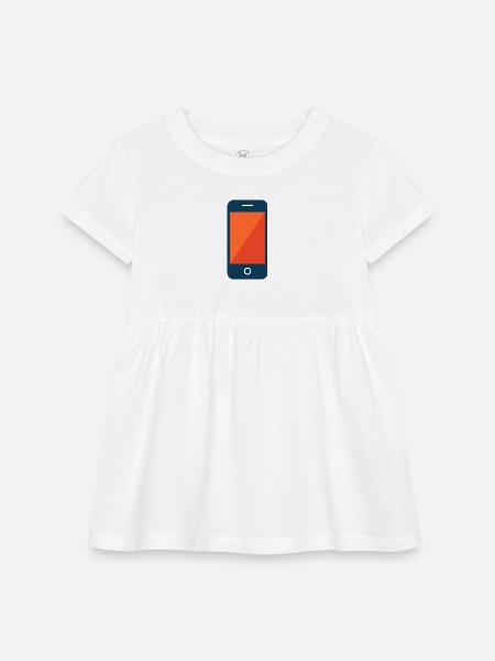 smart phone - Infant Baby Rib Dress - white - Front
