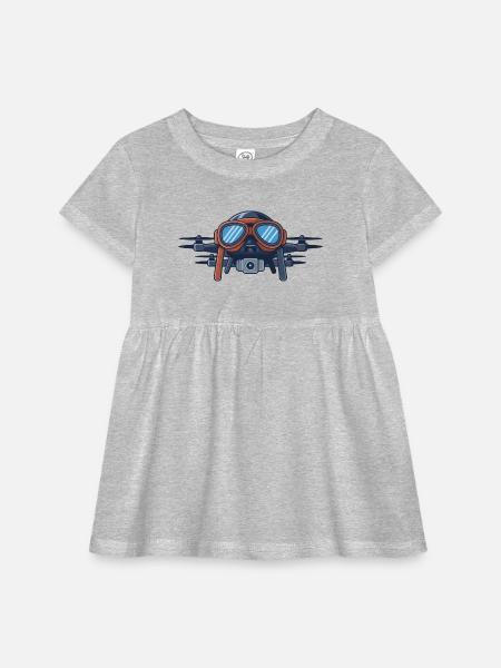 Drone Wearing Aviator Pilot Goggles - Infant Baby Rib Dress - heather grey - Front