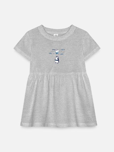 Penguin Pilot and Drone - Infant Baby Rib Dress - heather grey - Front