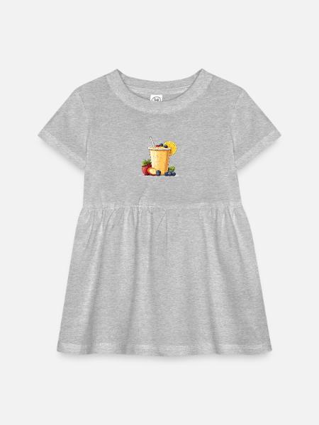 Citrus Berry Smoothie Cup - Infant Baby Rib Dress - heather grey - Front