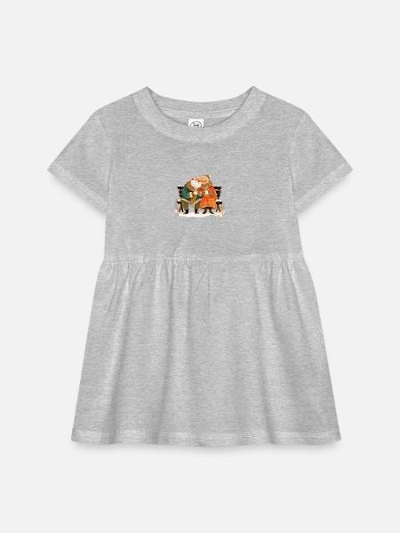 Cozy Winter Couple on Bench - Infant Baby Rib Dress - heather grey - Front