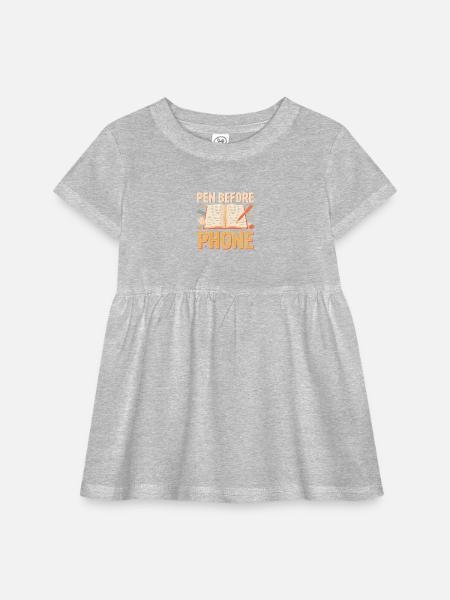 Pen Before Phone T Shirt, Analog Lifestyle Shirt - Infant Baby Rib Dress - heather grey - Front