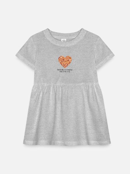Autumn Leaves Heart Print - Infant Baby Rib Dress - heather grey - Front
