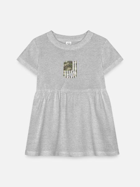 Deer Buck Hunting Camo US Flag Hunter Camouflage - Infant Baby Rib Dress - heather grey - Front