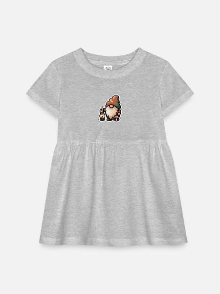 Cozy_Autumn_Gnome_Lantern_T-Shirt_Design - Infant Baby Rib Dress - heather grey - Front