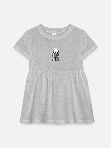 Chill Skeleton on Phone - Infant Baby Rib Dress - heather grey - Front