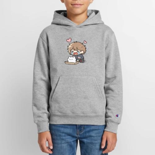 Crying Chibi Boy with Stray Cat - Champion Youth Hoodie
