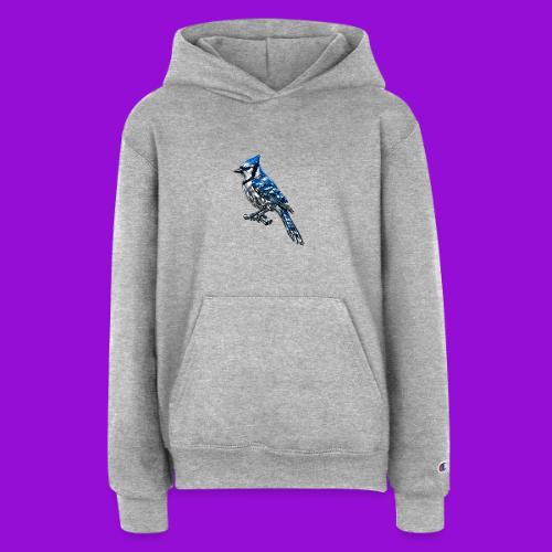Silver Blue Jay on Perch - Champion Youth Hoodie