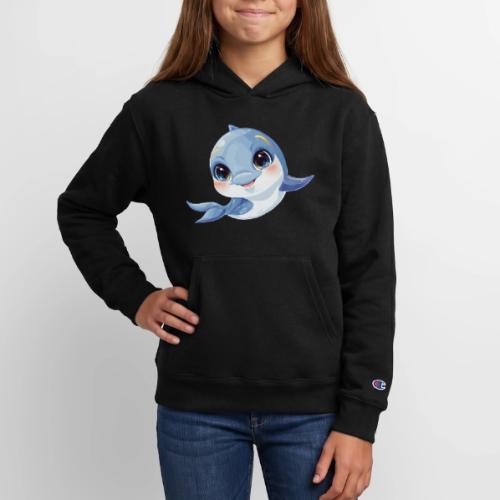 Joyful Blue-White Baby Dolphin - Champion Youth Hoodie
