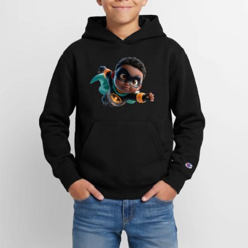 Brave Cartoon Superhero Boy in Green Cape - Champion Youth Hoodie