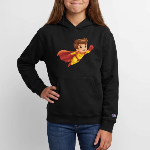 Cheerful Cartoon Superhero Boy Flying High - Champion Youth Hoodie