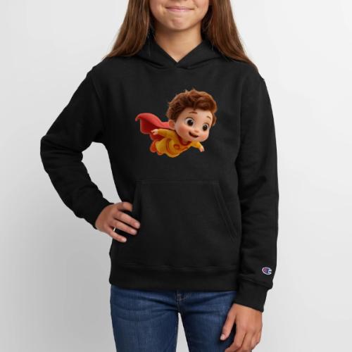 Flying Cartoon Superhero Boy in Yellow Suit - Champion Youth Hoodie