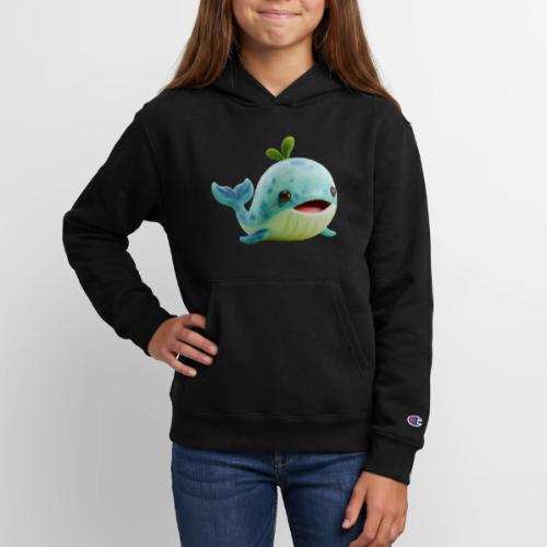 Playful Green-Blue Baby Whale - Champion Youth Hoodie