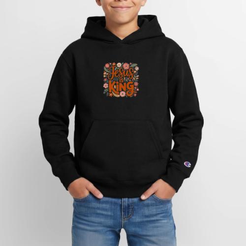 Jesus Is King – Floral Christian Typography Design - Champion Youth Hoodie