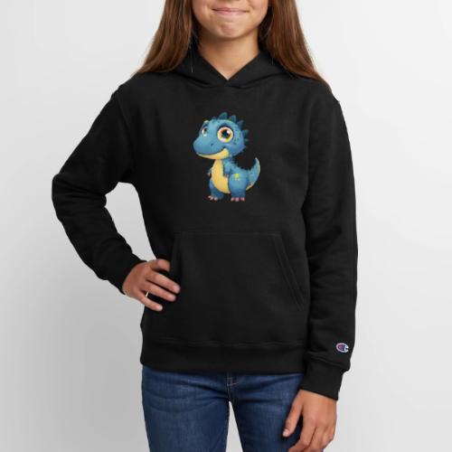 Smiling Blue and Yellow Baby Dinosaur - Champion Youth Hoodie
