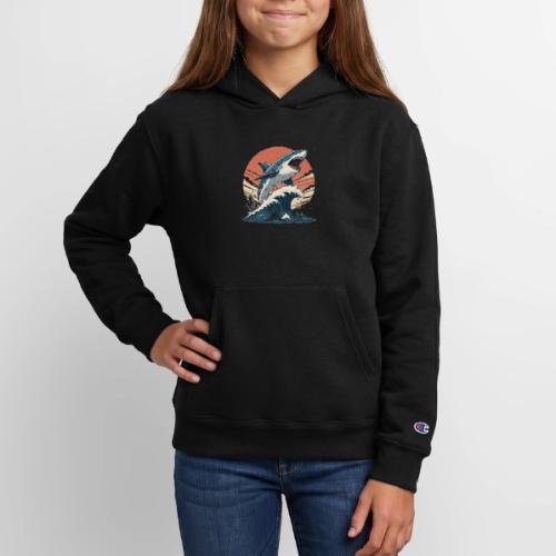Fierce Shark Breaking Through Waves - Champion Youth Hoodie