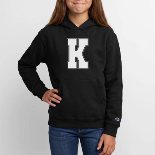White Letter K – Varsity Alphabet Monogram - Champion Youth Hoodie