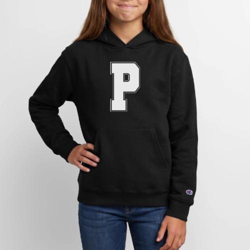 White Letter P – Varsity Alphabet Monogram - Champion Youth Hoodie