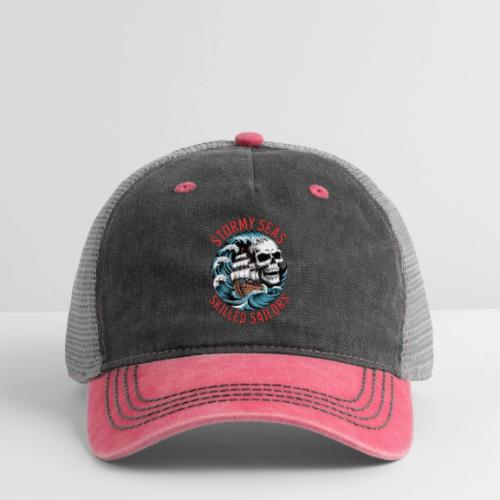 Stormy Seas Skull Pirate Ship Nautical Ocean Waves - Pigment Dyed Trucker Hat