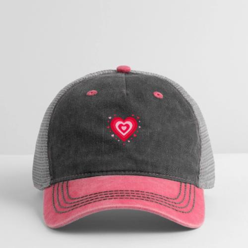 Layered Red & Pink Heart – Cute Valentine Love - Pigment Dyed Trucker Hat