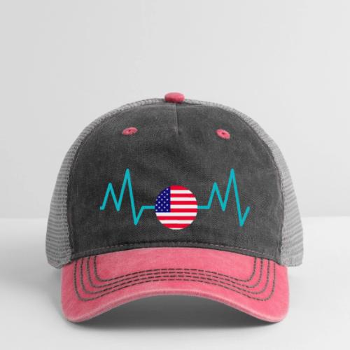 Heartbeat USA Flag – Patriotic American Pride Tee - Pigment Dyed Trucker Hat