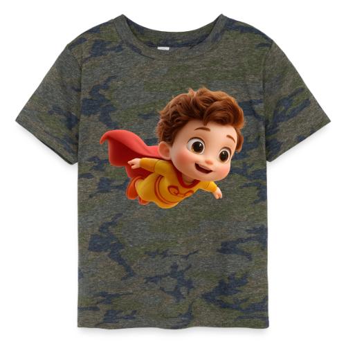 Flying Cartoon Superhero Boy in Yellow Suit - Toddler Fine Jersey T-Shirt