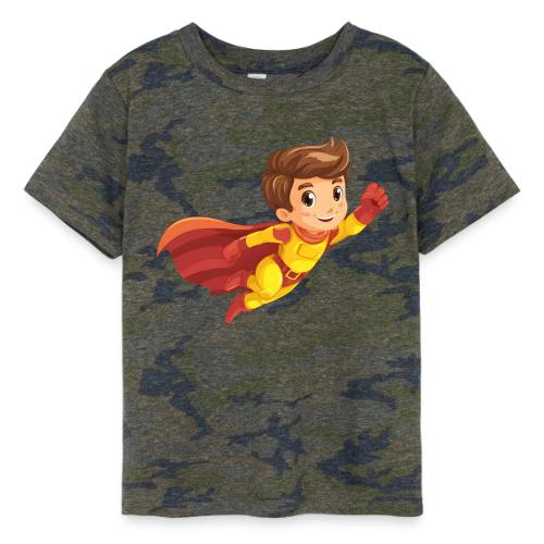 Cheerful Cartoon Superhero Boy Flying High - Toddler Fine Jersey T-Shirt