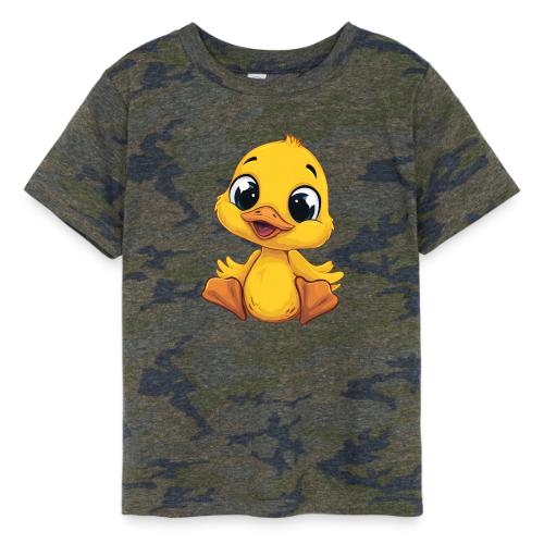 Sweet Yellow Cartoon Duck Sitting Happily - Toddler Fine Jersey T-Shirt