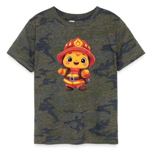 Cute Cartoon Firefighter in Red and Yellow Suit - Toddler Fine Jersey T-Shirt