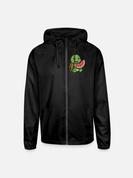Cute Turtle with Watermelon Summer Design - Unisex Lightweight Windbreaker Jacket - black - Front