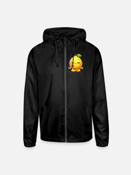 Sweet cartoon lemon yoga relaxation chill meditati - Unisex Lightweight Windbreaker Jacket - black - Front