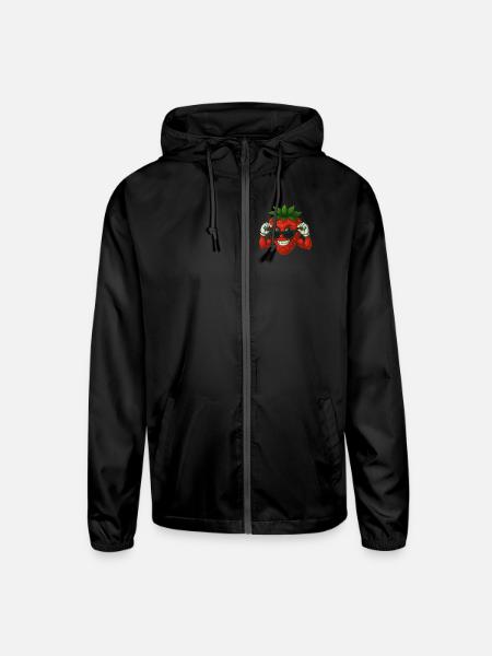 Cool strawberry with sunglasses in summer - Unisex Lightweight Windbreaker Jacket - black - Front