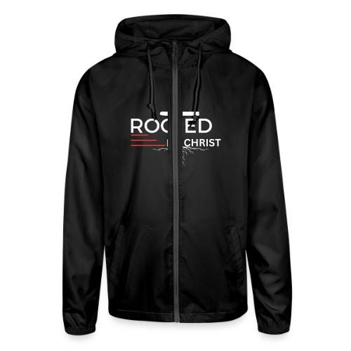 Rooted in Christ (white) - Colossians 2:7 - Unisex Lightweight Windbreaker Jacket