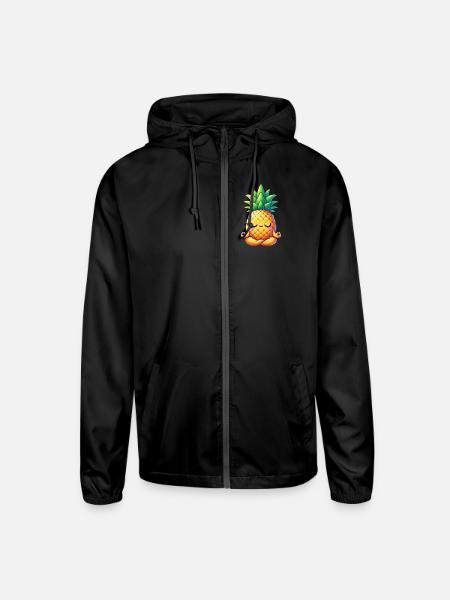 Cute pineapple yoga meditation relaxation cartoon - Unisex Lightweight Windbreaker Jacket - black - Front