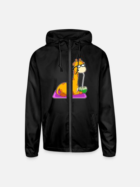 Giraffe With Coconut - Unisex Lightweight Windbreaker Jacket - black