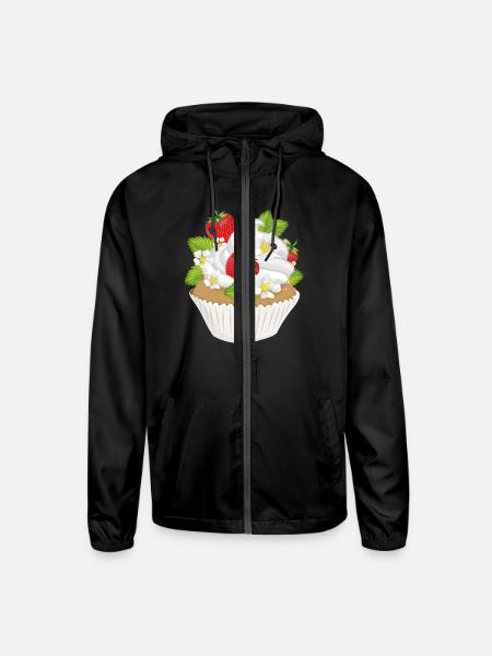 Strawberry Cupcake Motif – Cupcake with Topping - Unisex Lightweight Windbreaker Jacket - black - Front