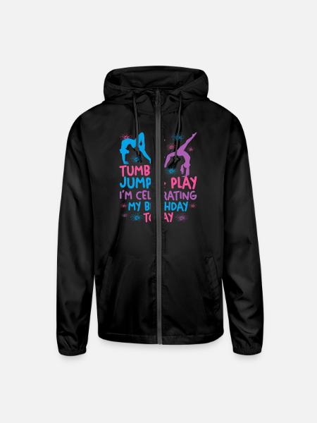 Funny Girls Gymnastics Birthday Theme - Unisex Lightweight Windbreaker Jacket - black - Front