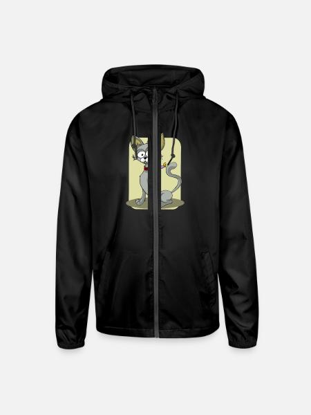 Grey Cat and A Singing Bird - Unisex Lightweight Windbreaker Jacket - black - Front