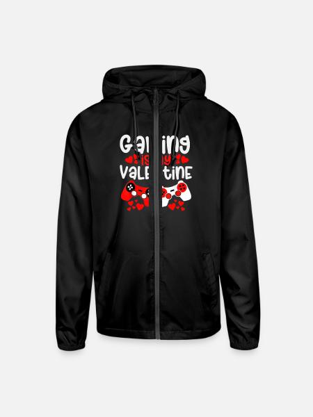 Gaming Is My Valentine Video Games Valentines Day - Unisex Lightweight Windbreaker Jacket - black - Front