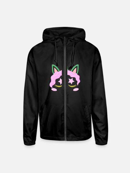 Green Shamrocks Irish Cute Unicorn Girls St Patric - Unisex Lightweight Windbreaker Jacket - black - Front