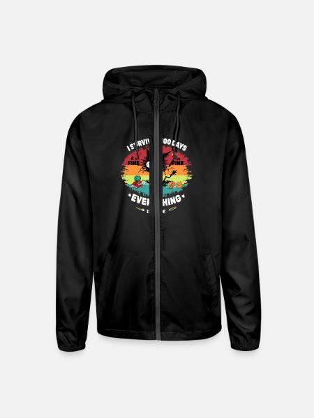 100th Day of School black cat It's fine I'm fine - Unisex Lightweight Windbreaker Jacket - black - Front