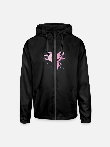Cute Axolotl Kawaii Amphibian Kids - Unisex Lightweight Windbreaker Jacket - black - Front