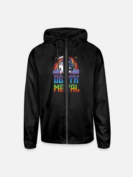 Death Metal & Unicorn Rainbow - Unisex Lightweight Windbreaker Jacket - black - Front
