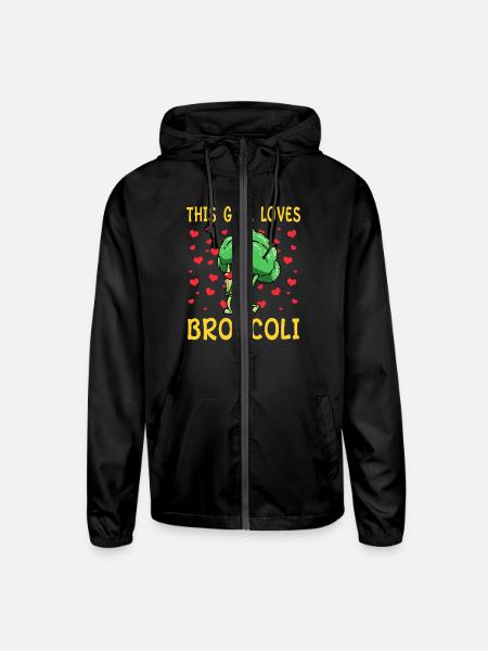 This Girl Loves Broccoli Vegetable Vegan - Unisex Lightweight Windbreaker Jacket - black - Front